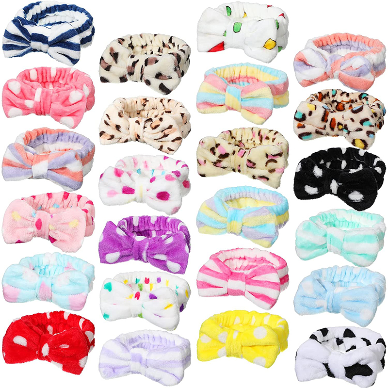 soft coral fleece bowknot headwraps turban custom makeup bow bath facial headband spa for women